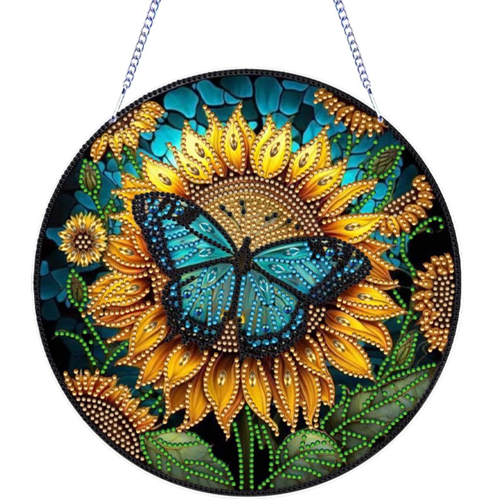 Animal Flower Theme 2D/Flat DIY Diamond Painting Set Rhinestone Diamond Art Window Pendants Window Hanging Art for Home Decor