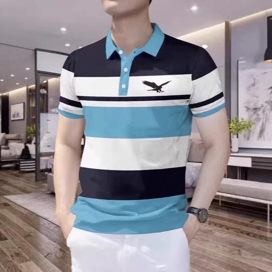 202 men's Korean version printed POLO shirt short-sleeved business lapel POLO shirt casual striped POLO shirt short-sleeved top