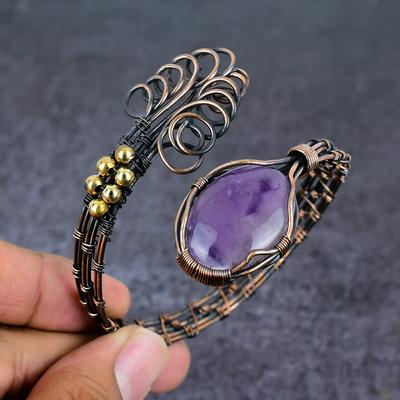 Salbei Amethyst Edelstein Handgefertigt Kupferdraht Wickel Armreif Verstellbar w4u98