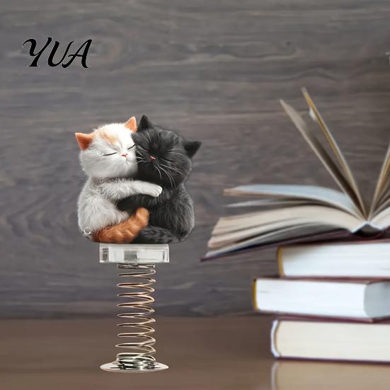 Funny Vehicle Wobble Decor Cute Cat Car Dashboard Decorations with Spring Swing Design, 2D Flat Acrylic Kitten High Elastic Ornaments, Stable