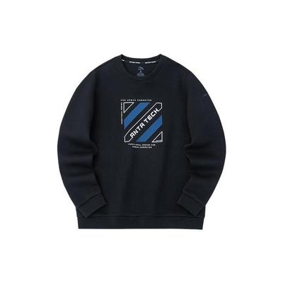 Anta Letter Print Patch Pullover Crew Neck Sweatshirt Unisex Tops Black 152237737-4