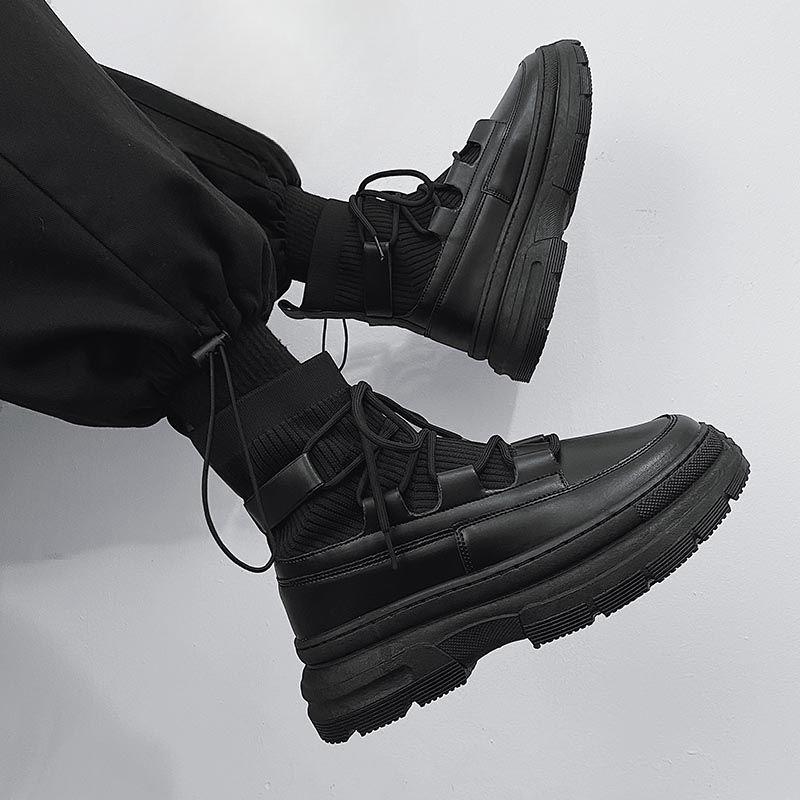 Autumn Winter Socks Boots 2025 New Men Ankle Boots Platform Black Shoes for Men Fur Chunky Punk Motorcycle Booties Gothic Shoes