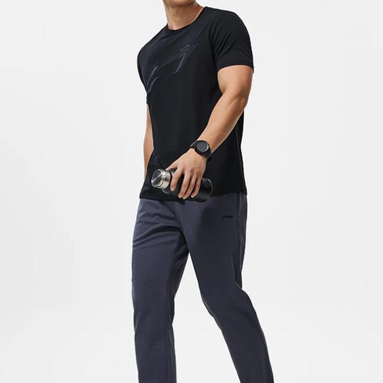 Li-Ning Fitness Series Logo Print Quick-Drying Short Sleeve T-Shirt Men Tops Black ATST573-1