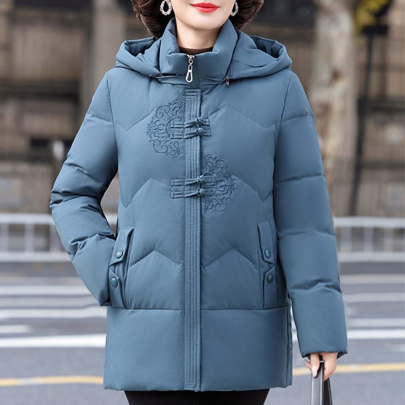 

Зимние пуховики для женщин Винтажные парки с капюшоном Элегантные Толстые Теплые Женские пуховики для женщин среднего возраста Вышивка Верхняя одежда 6XL синий