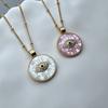 Collana alla moda con conchiglia rosa rotonda, cristallo, zircone, occhio maligno, per donna, placcata oro 18k PVD, gioielli da collo