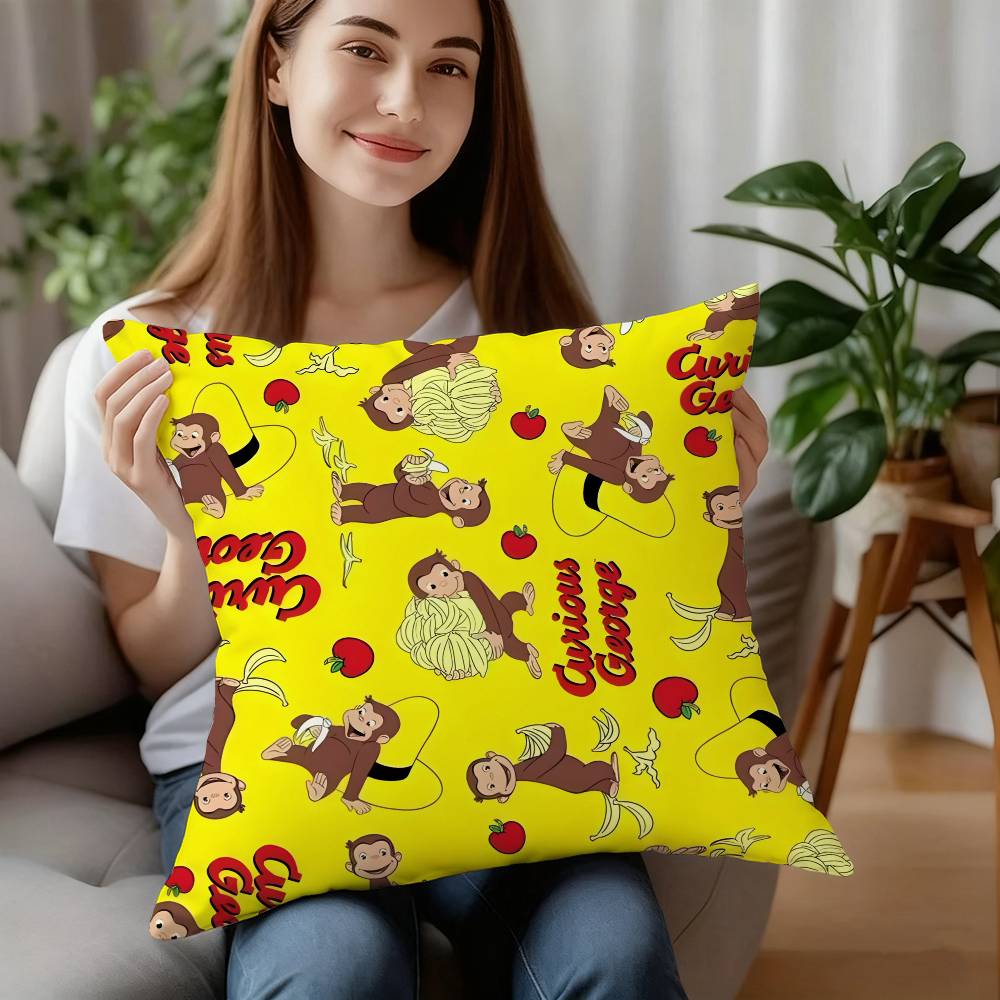 

Good Night George Curious Monkey Pillow Case Sofa Decorative Home Double-sided Printing Short Plush Cushion Pillow Cover Gift 20x20Inch