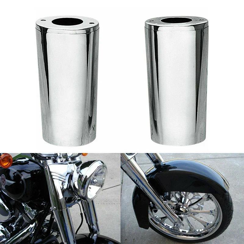 2Pcs Motorcycle Fork Slider Cover Trim For Harley Davidson FLHRS Road King Custom 2004-2007 Motorbike Chrome Decoration Parts