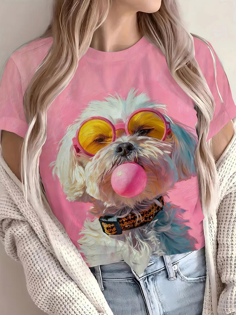 New Funny T-Shirt for Women 3D Print Cute Animals Graphic T-Shirts Summer Short Sleeves Round Neck Tops Casual Women's Clothing