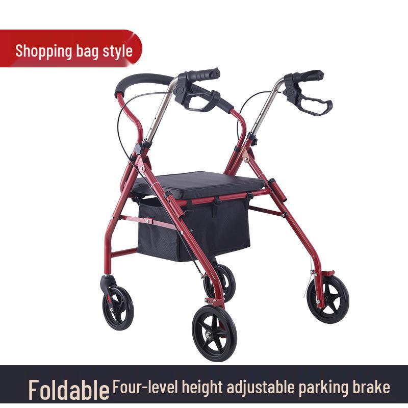 Elderly-Accessible Foldable Shopping Cart and Walker with Seat
