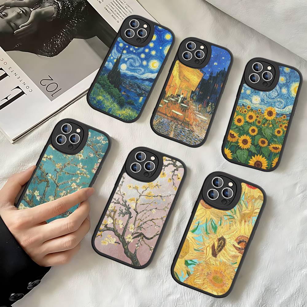 Art Vincent Van Gogh Leather Phone Case For iPhone 16 15 14 13 12 11 Pro Max Plus Shockproof Cover