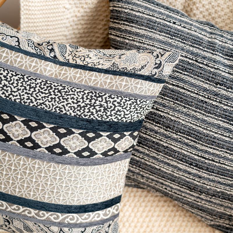 45x45cm Boho Black Striped Jacquard Pillow Cover Indian Ethnic Cushion Cover Sofa Bed Hotel Home Decor Throw Pillowcase