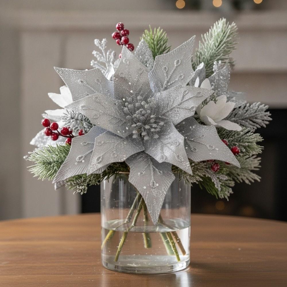 Fabric Christmas Glitter Flower 29 CM Christmas Tree Decorative Flowers Xmas