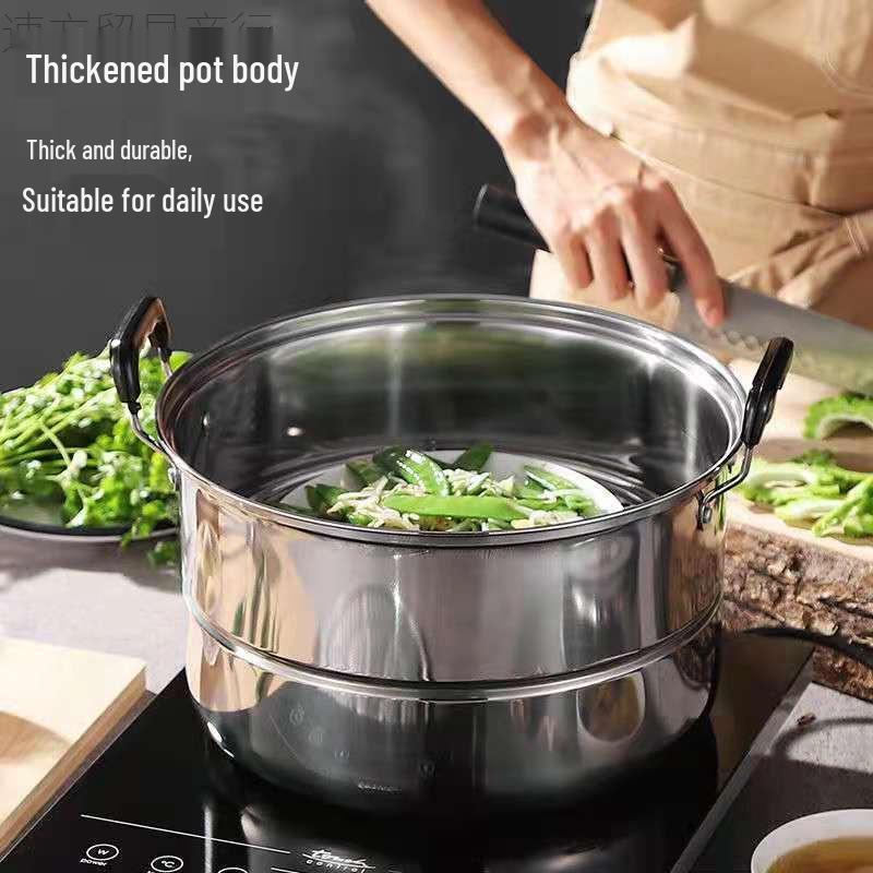 Large Dual-Layer Stainless Steel Steamer & Soup Pot for Induction and Gas Stoves