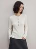 Women's Slimming Henley Wool Sweater: Retro Cable Knit, Jacquard Long Sleeve Top for Autumn & Winter