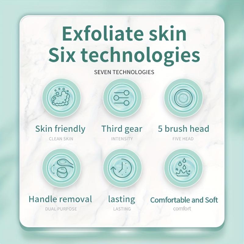 6-in-1 Rechargeable Electric Shower Brush Set for Full Body & Back - USB Powered  Detachable Long Handle & Exfoliating Silicone Brush