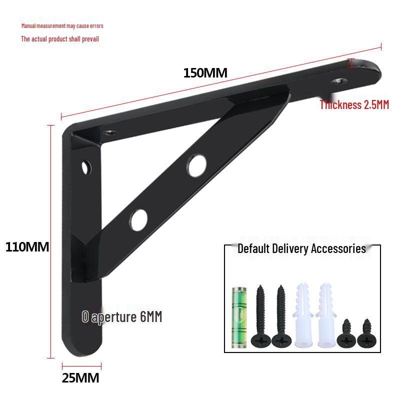 Thickened Triangular Wall Shelf Bracket, Black and White Hardware Support