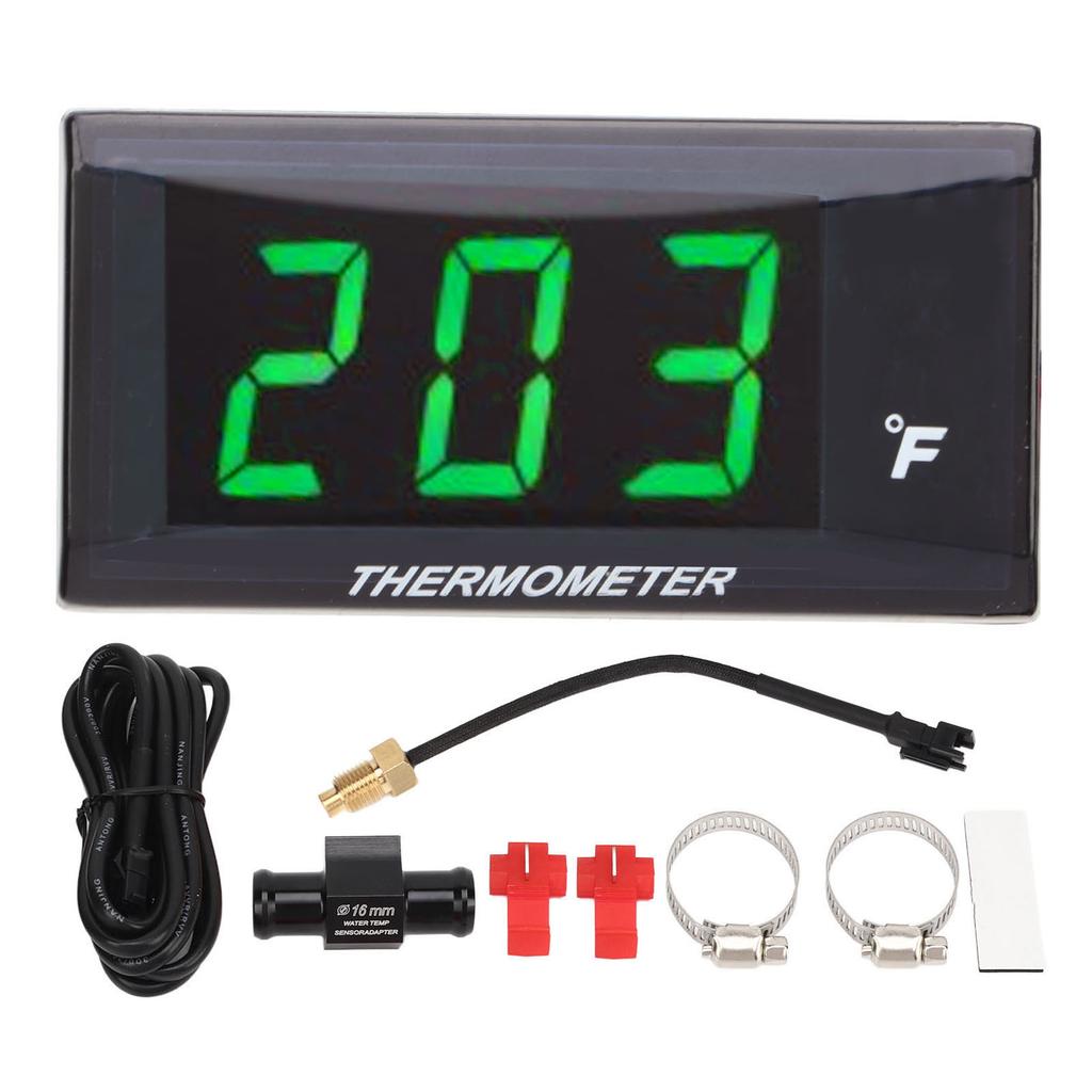 Water Temperature Gauge Fahrenheit Degree LCD Backlit Display Waterproof Water Temp Meter with 16mm Tee for Motorcycle