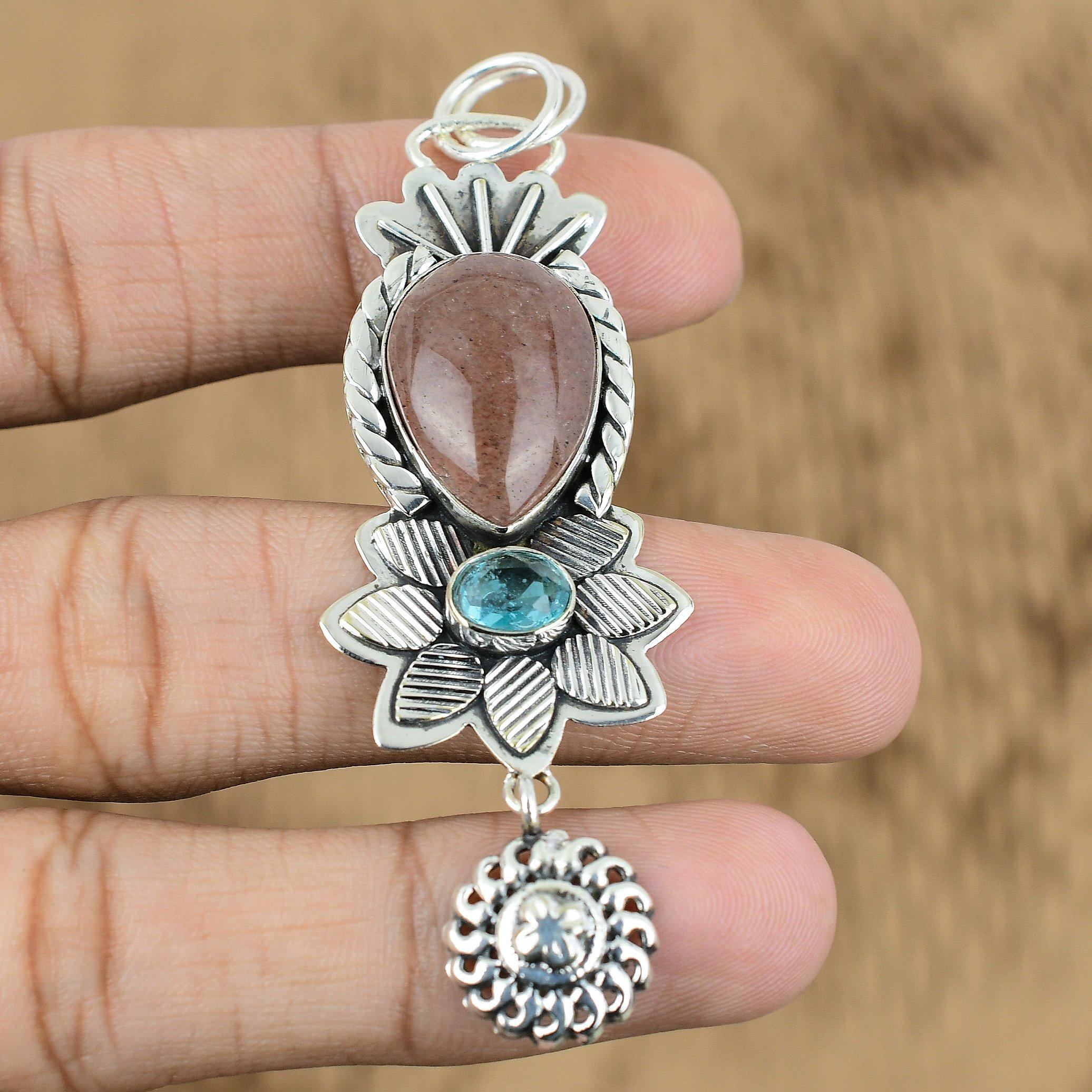 

Natural Sunstone Gemstone Indian Jewelry 925 Sterling Silver Pendant For Girls