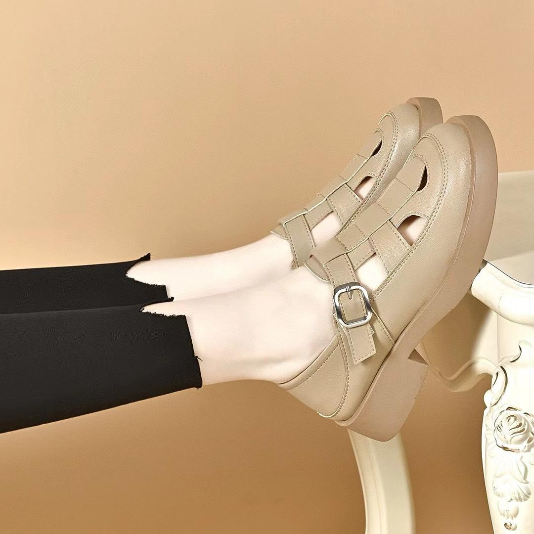 

Sandals women s summer new bag head woven flat sandals hollow T-button two wear casual sandals 40 абрикосовый