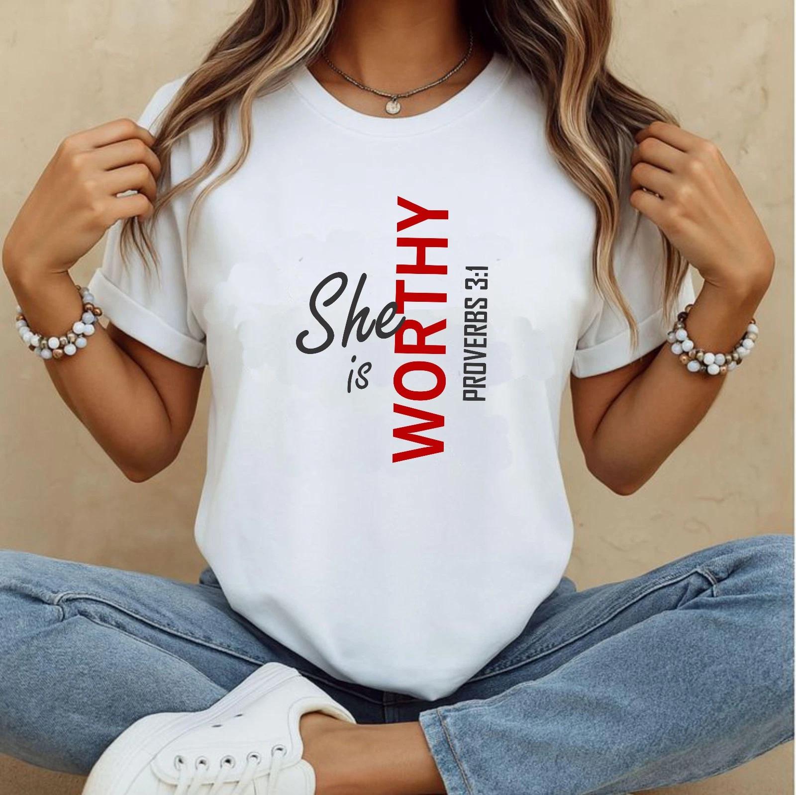 She Is Worthy Proverbs 3:1 T-Shirt, Women Christian Shirt, Christians Girly Tee XL