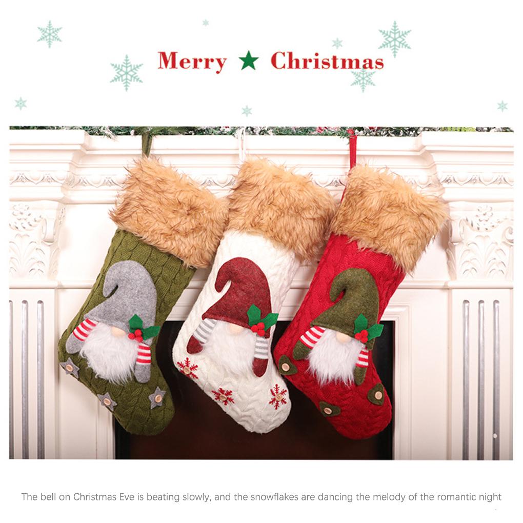 Knitted Christmas Stockings Socks Snacks Container Hanging Pendant Home Showcase Xmas Tree Hanger Elastic Goodie Bag Holder