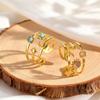 Fashion Charm Turquoise Star And Moon Ring for Women Stainless Steel Three-Layer Opening Rings Wide Finger Jewelry Gift