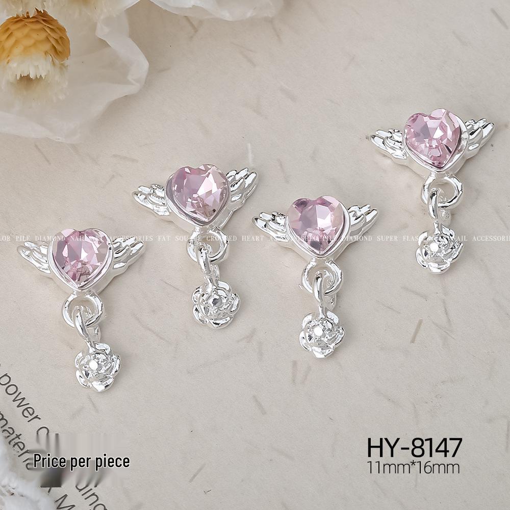 Silver Star Moon & Pink Heart Tassel Nail Rhinestone Ornaments