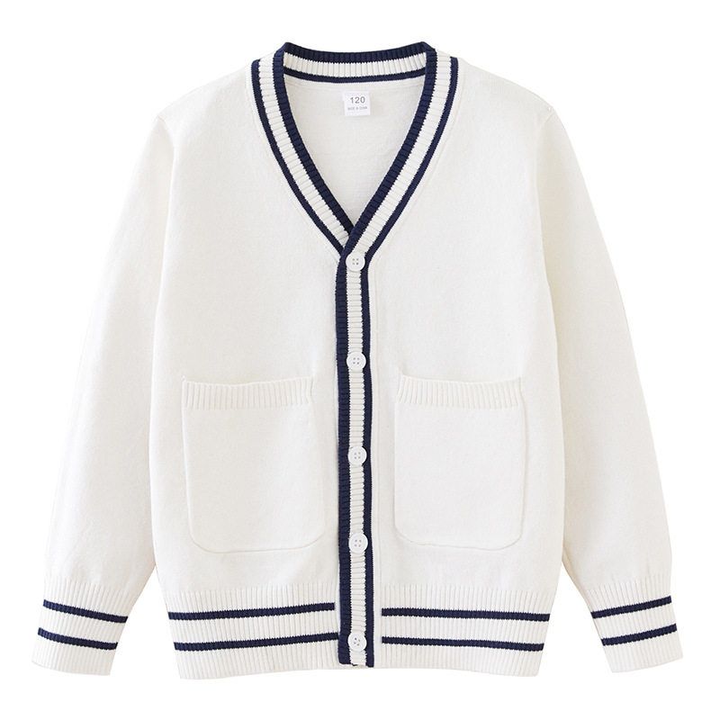 Spring and Autumn Children's Contrast Color Pocket Children's Sweater Cardigan Boy Stripe College Style Girls Sweater Coat