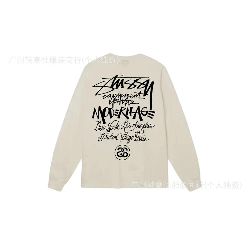 3. Cross-border Stuart long-sleeved printed t-shirt American trendy cylindrical cloth casual loose men and women the same style