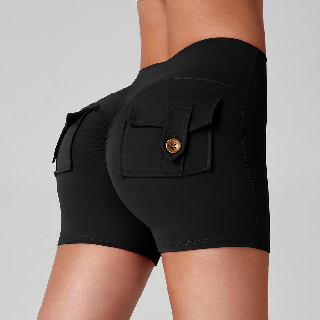 Women's High Waist Peach Butt Yoga Shorts with Pocket - Quick-Dry, High Elastic Fitness Running Pants