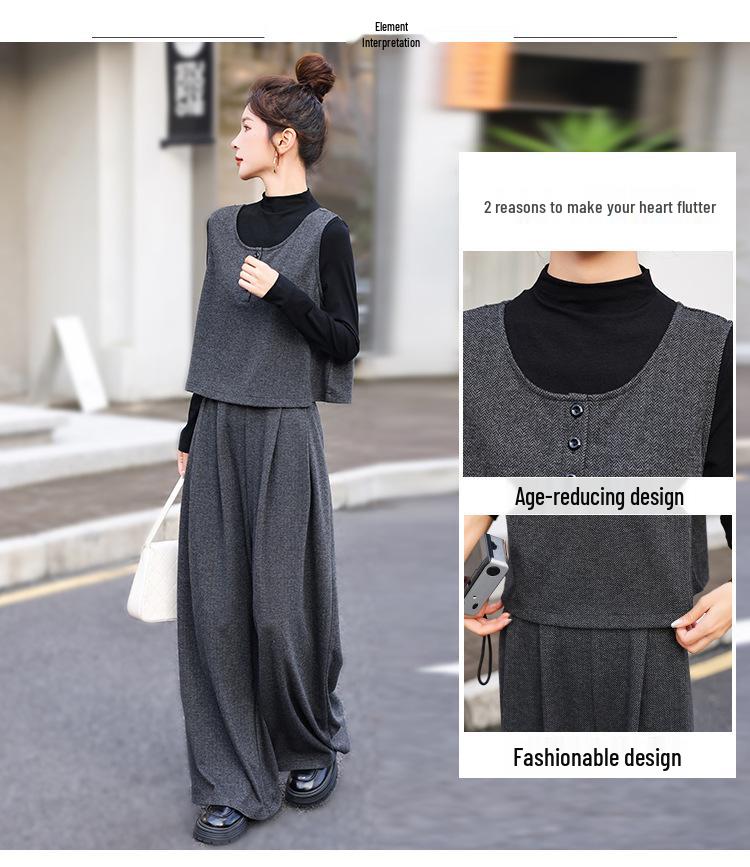 2026 Spring Women's Trendy Three-Piece Set: Stylish Top, Vest & Wide-Leg Pants