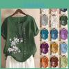 Cotton Linen T Shirt For Women With Animal Print Vintage Style Loose Fit Casual Top