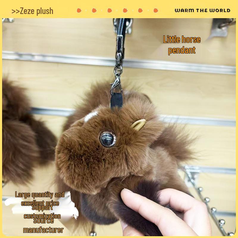 Rex Rabbit Fur Pony Keychain: Cute Cartoon Horse Doll Event Gift