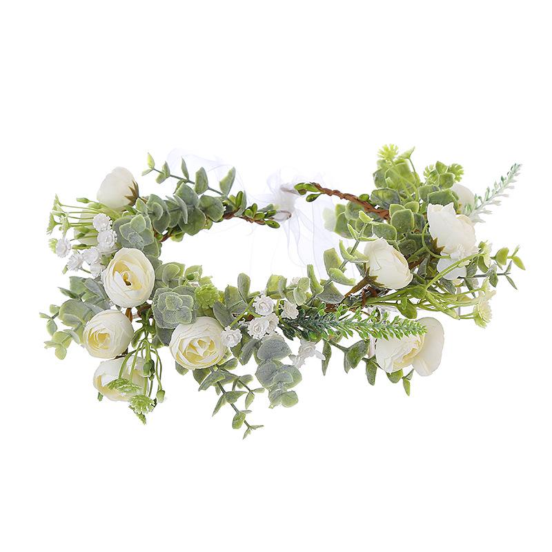 

Trendy Forest Flower Headbands Green Leaf Festival Wedding Floral Headpiece Bohemian Flower Crown Women Seaside Vacation Wreath белый