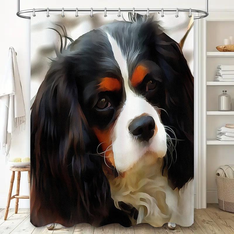 Artistic Pet Portrait Shower Curtain Printed Fabric Waterproof Home Decor Bathroom Hanging Shower Panel Size: 72X84 Color: Black