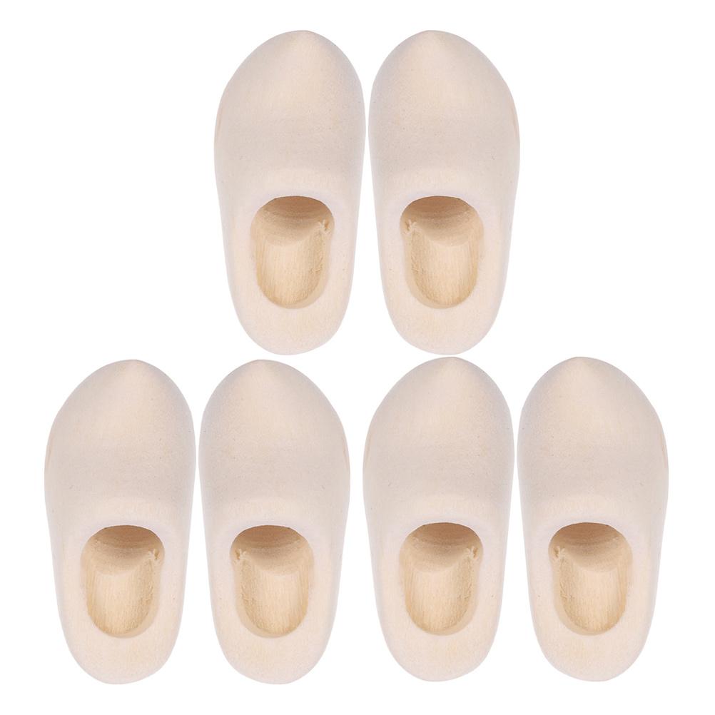 3 Pairs Wooden Shoe Model Accessories House Craft Decoration Baby Slippers Mini Miniature Shoes Bride Kids Toys