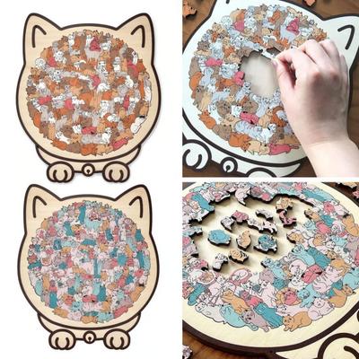 135 Adet/Set Kedi Şeklinde Ahşap Yapboz Odak Mantık Eğitimi Ahşap Bulmaca Oyunu Eğitici Zor Bulmaca Oyuncak Dekorasyon Kedi Severler Hediyesi