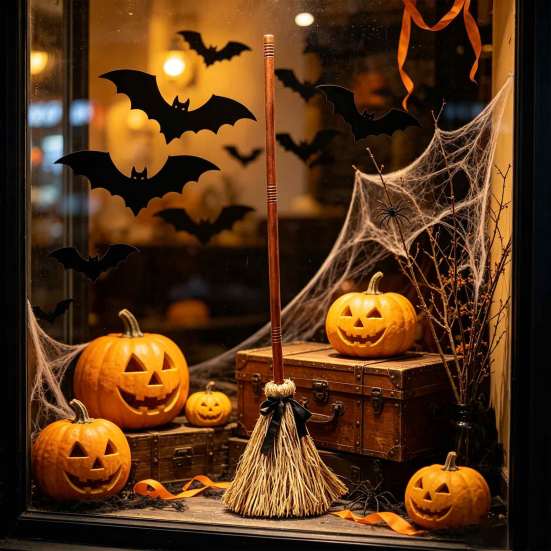 Retro Straw Witch Broom Electric Toy, with Touch Activated Swinging Prop, Spooky Secret Room Props Broom, for Halloween Party Courtyard Display Movie