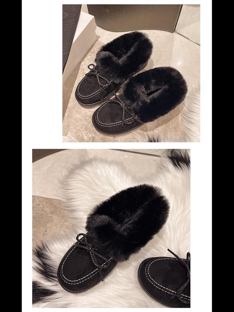 2024 Winter Women's Slip-On Bowknot Snow Boots with Velvet Lining and Soft Sole