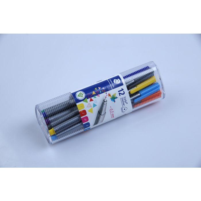 Staedtler triplus 334 334 pr12d stylo feutre fin bleu, jaune, jaune-vert, gris, vert, bleu clair, magenta, orange, roug