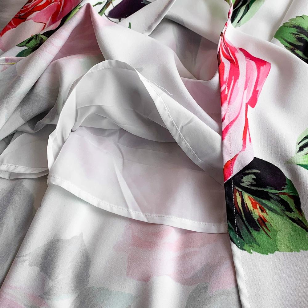 Summer Designer Rose Print Runway 2 Piece Set Women's Spaghetti Strap Vest Tops And Long Midi Skirt Holiday Beach Suit