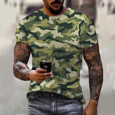 Moda Nuevo Vintage Hombres Camuflaje Militar Rayas Estampado Top Camiseta Popular Harajuku Cuello Redondo Cómodo Manga Corta