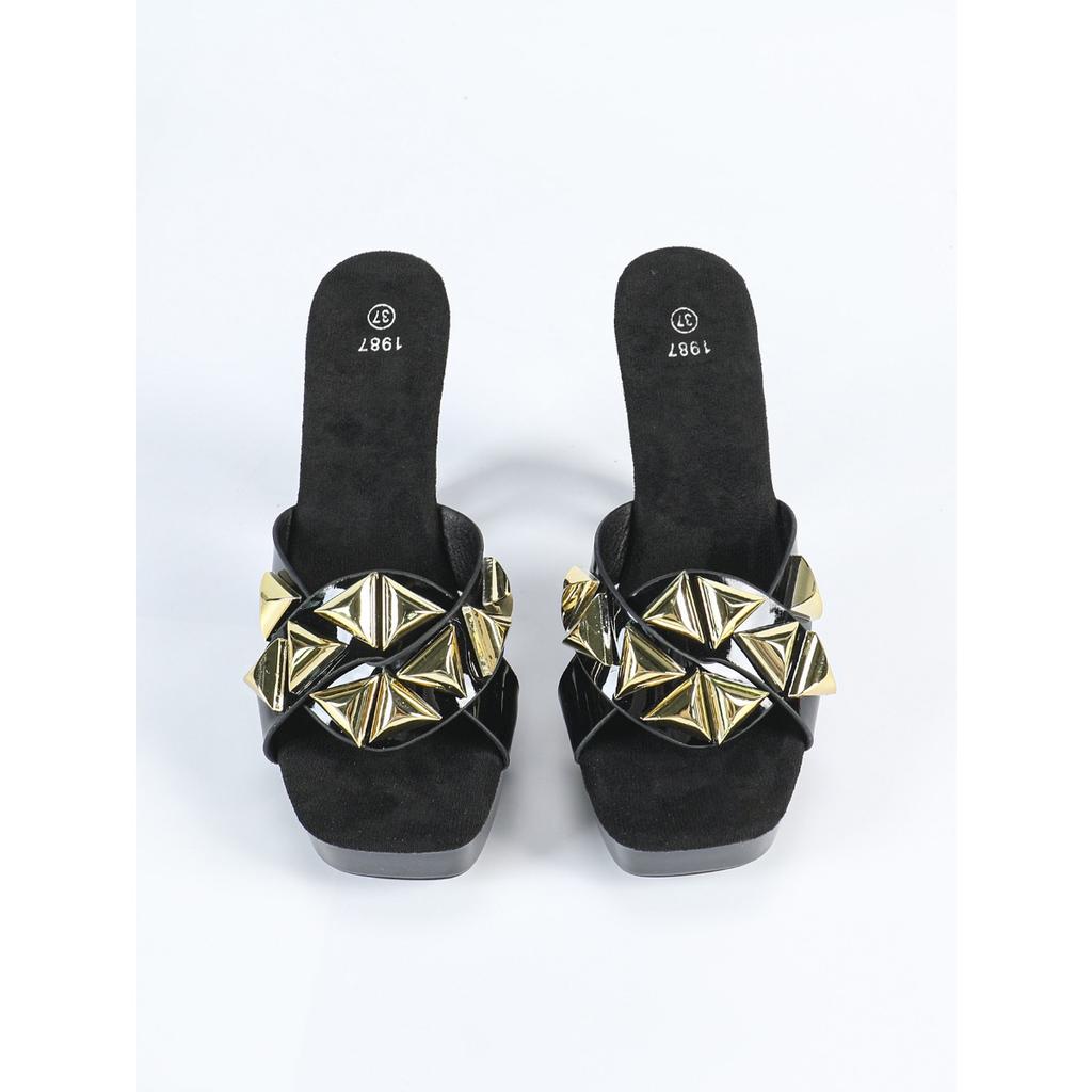 12CM Fashion Wedding Sexy Car Model Transparent Nightclub Crystal Square Head Non Slip Slippers