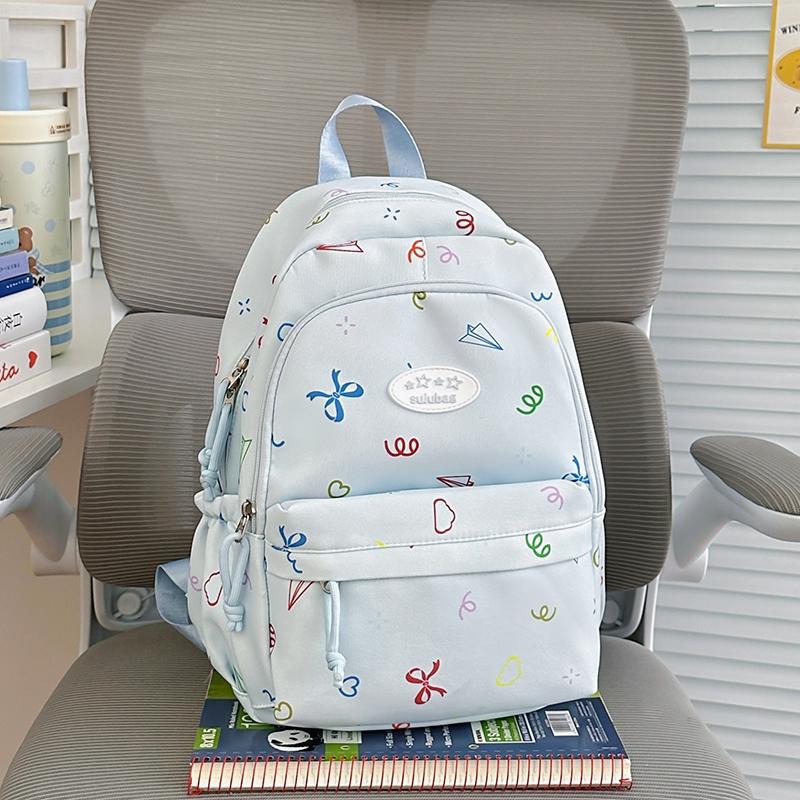 Colorful Doodle Print School Backpack with Multiple Front Pockets Adjustable Straps Casual Daypack for Teens