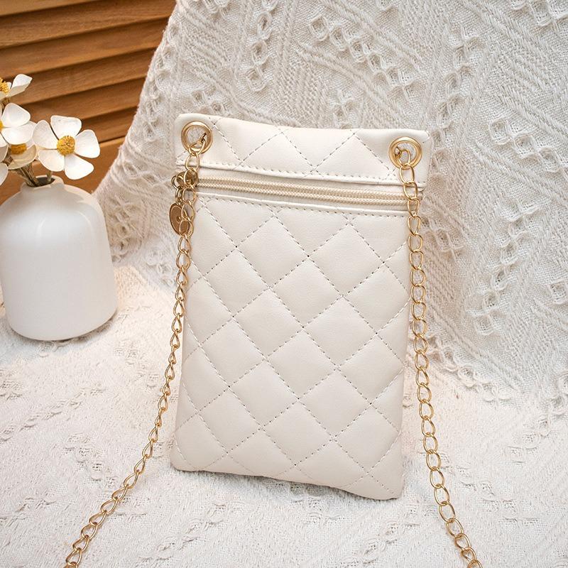 Women's bag, new rhombus embroidered mobile phone bag chain, small square bag, one shoulder messenger women's bag.