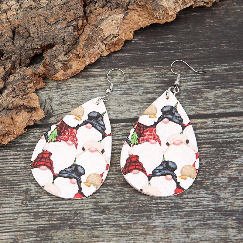 

European and American Double-Sided Santa Claus PU Earrings - Christmas Pattern