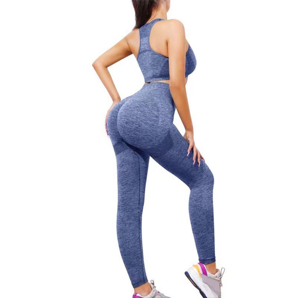 Women's Fashion U Neck Sleeveless Top High Waist Tight Fit Fitness Running Sports Pants Yoga Two Piece Set