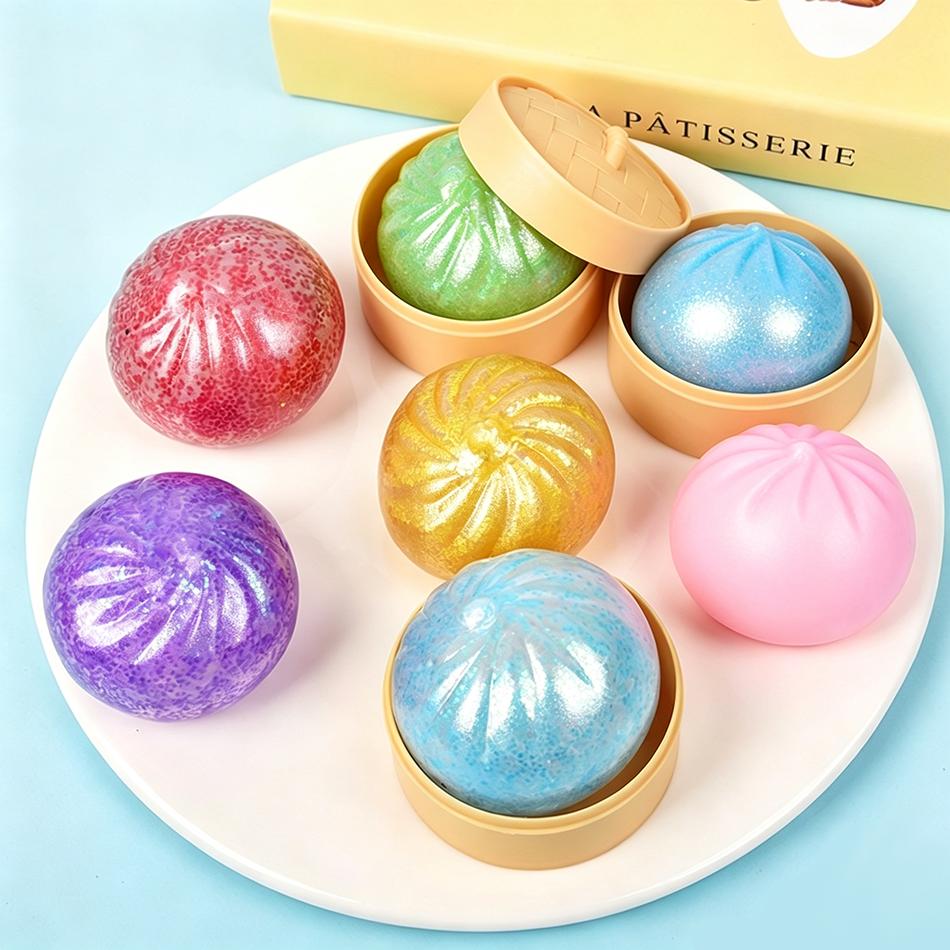 Random 1Pcs Realistic Dumpling Squeeze Toy With Bamboo Steamer Soft Tpr Dough Ball Decompression Fidget Toy Creative Funny Gift