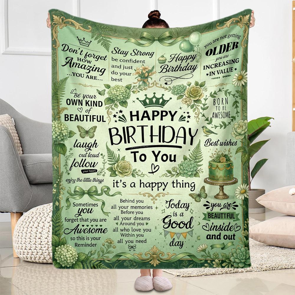Happy Birthday Wishes Blanket Warmthful Decor Perfect for Couch Sofa Chair All-Season Use Modern Ideal Gift For Birthday Valentine'S Day