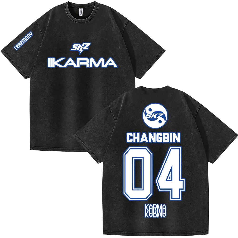 KPOP KARMA Women's T-shirt Retro Washed Short Sleeved Hip-hop Cool Women's Top Clothing